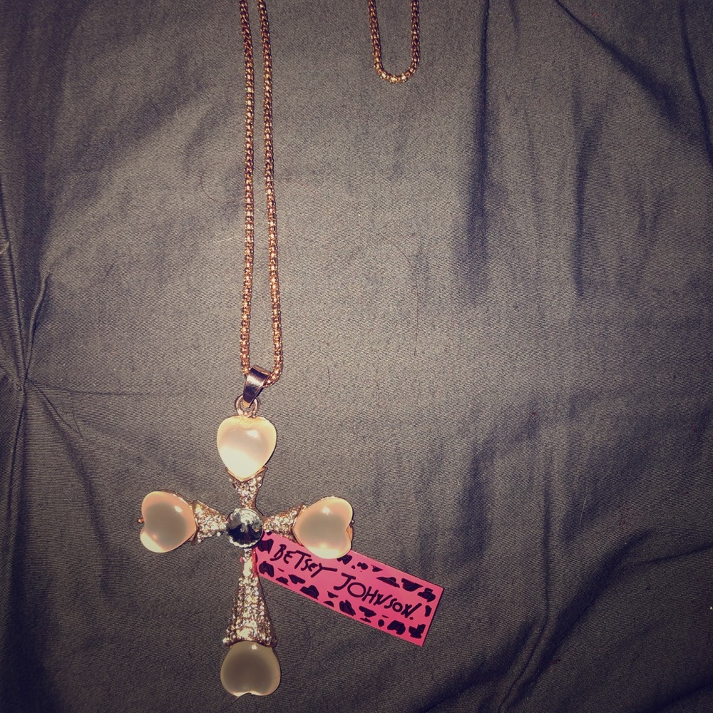 Betsey Johnson cats eye large cross pendant